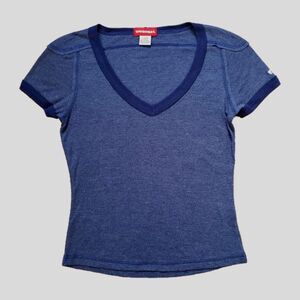 Vintage Unionbay Women's Basic Top V-Neck Inside Out Style Navy Blue Large